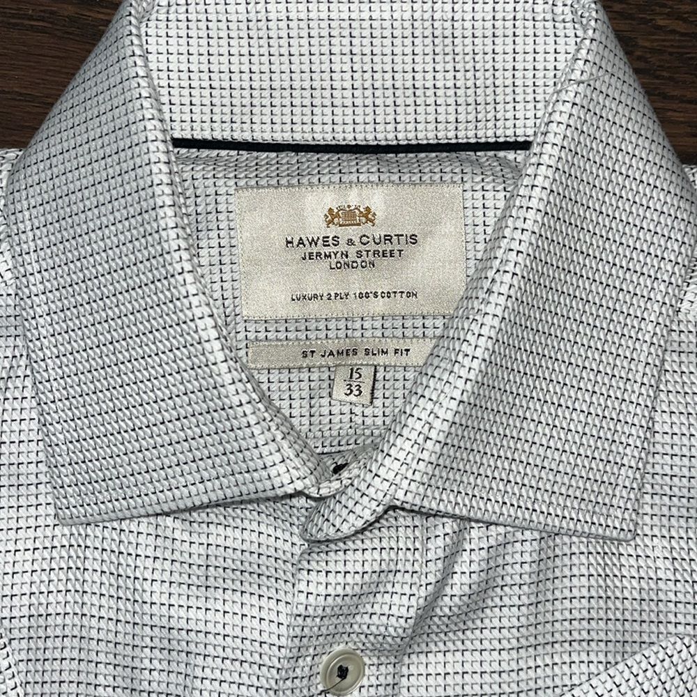 Hawes & Curtis London men’s slim fit small check plaid button dress shirt 15/33